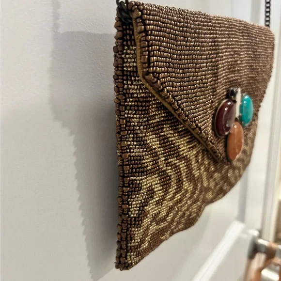 NWT Mary Frances Gold and Brown Handcrafted Gemstone Beaded Handbag - Picture 4 of 15